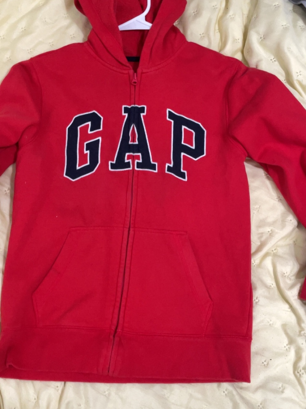 GAP Red Zip Front Hoodie with Navy Logo
